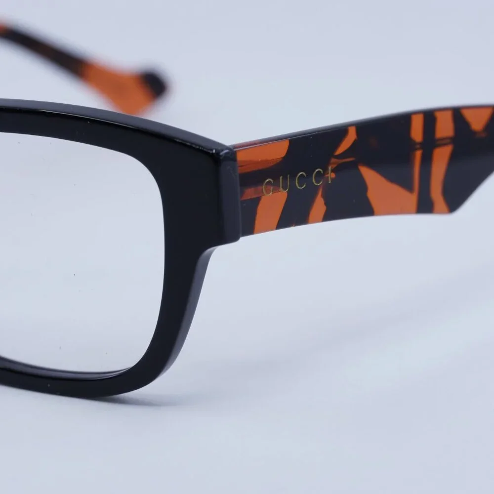 🕶️ New Gucci GG1428O 006 Eyeglasses - Black With Orange Havana Frame